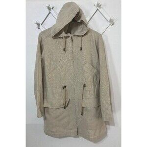J Jill Womens Linen Blend Utility Jacket Size XSP  Zip Beige Shimmer Gold Hoodie